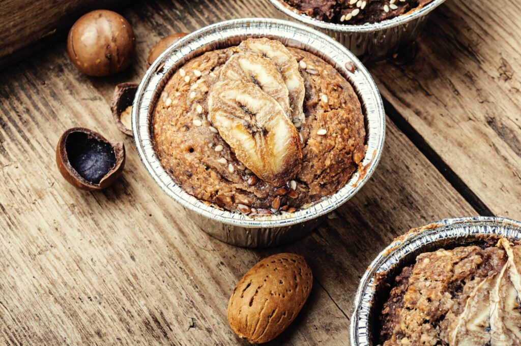 Banana muffins with nuts.