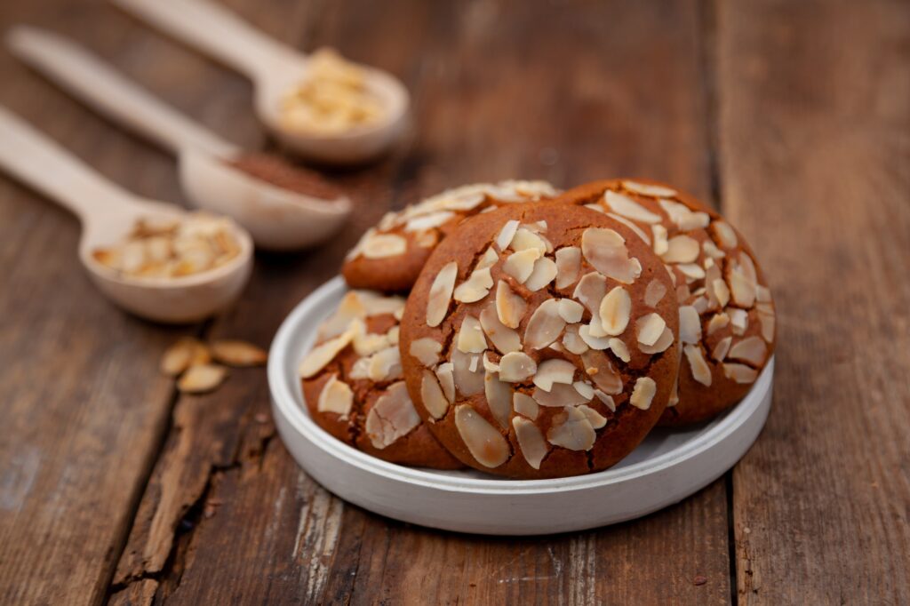 Almond cookies. Homemade baking. Almond crumb in food.